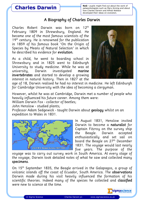 Y6 A Biography of Charles Darwin | Sigma ScienceSigma Science