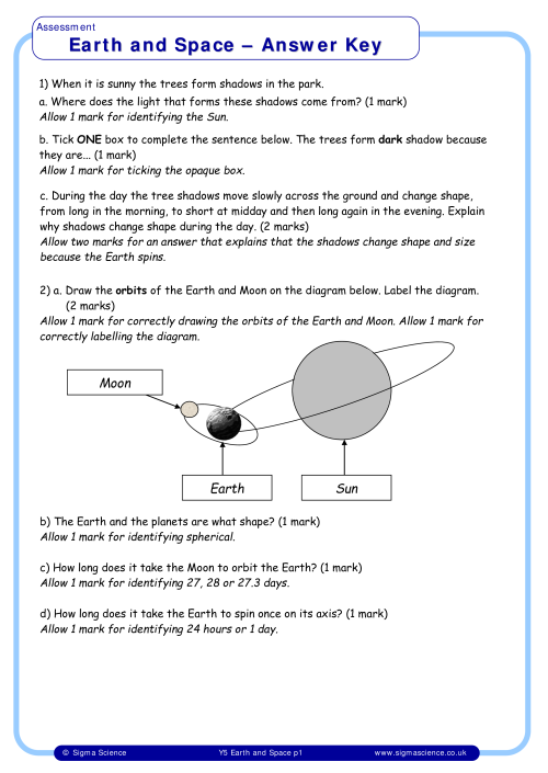 Y5 Earth and Space (Answer Key) Sigma ScienceSigma Science